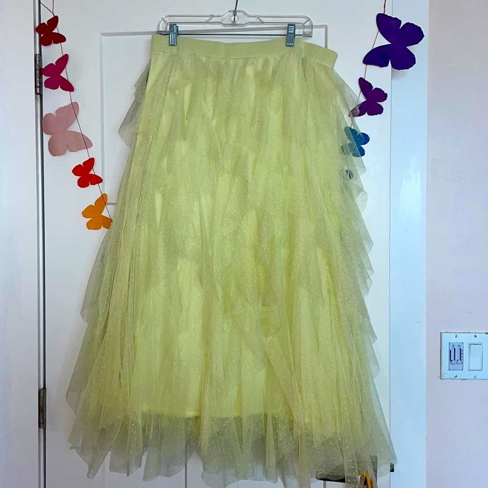 Anthropologie Ruffled Tulle Midi Skirt
